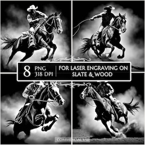 8 Wild West Cowboy Laser Engraving, Horse Gallop PNG, Horseback Ride, Laser Burn PNG, Western Laser Design, Horse Engrave File, Rodeo 3d Png