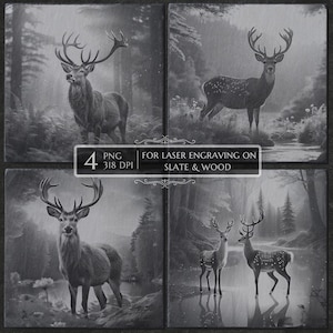 Deer Laser Ready Engraving PNG File, Slate and Wood engraving bundle, Slate Board Coaster, CNC Projects CNC Router Files Glowforge LightBurn