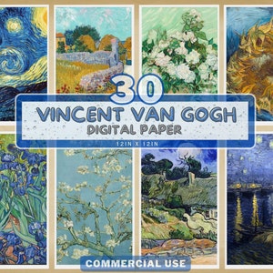 30 Vincent Van Gogh Paintings Digital Paper - Van Gogh Paintings, Digital Backgrounds Digital Scrapbooking, Printable Paper, Van Gogh Paper