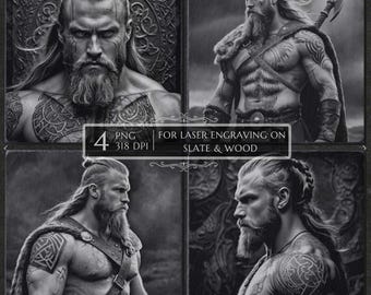 Viking Laser Engraving PNG Files, Laser Burn Slate Coaster Etching file, Nordic Warrior Design, Glowforge, Lightburn, Laser CNC Projects