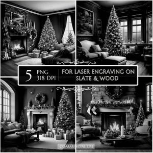 5 Christmas Scene, Christmas Village PNG for CNC Laser Engrave, Christmas Bundle laser, Slate Coasters PNG, Xmas Stock, Laser Burn Santa png
