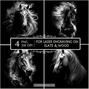 Wild Horse PNG Laser Engraving File, Slate Board Coaster, Glowforge, LightBurn, CNC Router Files, CNC Projects, Stallion svg Memorial plaque