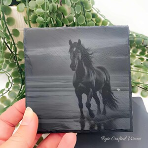 Black Night Horse PNG Laser Ready Engraving, Slate Wood Engraving bundle, Slate Board Coaster, Glowforge LightBurn CNC Projects CNC Router