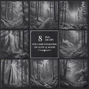 Forest Landscape PNG Bundle for Laser Engraving, Nature Wildlife Scene for Slate Wood Acrylic, CNC Ready, Glowforge LightBurn Files
