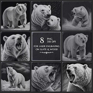 Polar Bear PNG Laser Ready Engraving File, Slate and Wood engraving, Slate Board Coaster, CNC Projects Router Files Glowforge LightBurn Gift