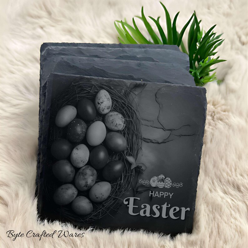 Easter Bundle Laser Engraving PNG Files, Happy Easter Slate Coaster ...