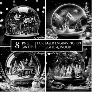 8 Christmas Snow Globe PNG Laser Ready for Engraving, Christmas files laser Burn PNG, Slate Coasters PNG, Xmas Stock, 3D Illusion, Lightburn