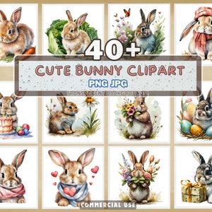 40+ Cute Bunny Clipart PNG, Rabbit Clipart, Easter Bunny Clipart, High Quality JPGs, Bunny sublimation, Paper craft, Junk journals
