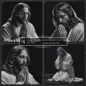 Jesus Praying PNG Laser Engraving File, Religious Slate Etching Design, Christian Art, Laser Burn Glowforge, Lightburn CNC Coaster File