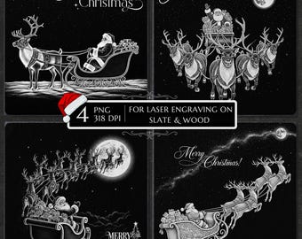 Christmas Santa Sleigh Laser Engraving Files, Santa and Reindeer Etching for Glowforge xTool CNC LightBurn, Co2 diode, Xmas Laser burn PNG