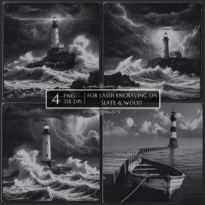 Lighthouse PNG Laser Engraving File, Light House Slate Coaster Design, Glowforge LightBurn CNC Router, Wood Acrylic Engrave Bundle