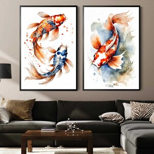 Watercolor Koi Fish Print - Set of 3 Prints - Koi Wall Art - Printable Japanese Print - Koi Fish Painting - Fish Poster - Zen art
