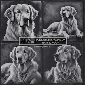Golden Retriever PNG For Engraving, Dog breed Laser Burn, Slate Coaster Engraved, Laser cut files, CNC Projects, CNC Router Files, Glowforge