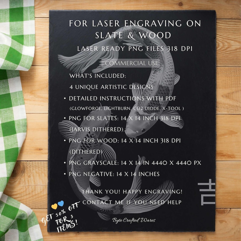 Koi Fish PNG for Laser Engraving, Japanese Carp Slate Design, CNC ...