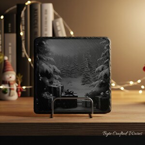 12 Christmas Tree Winter BUNDLE, Laser Burn PNG, Laser Engraving, Xmas, Glowforge File, Lightburn File Slate Coasters 3D Illusion Laser file image 7