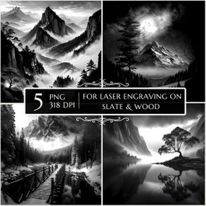 Mountain Fog Landscape PNG for Laser Engrave, Nature Laser File, laser Burn PNG, Slate Coasters PNG,   Illusion Lightburn File