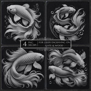 Koi Fish PNG Japanese Laser Engraving, Koi Carp CNC File, Zen Art Laser Cut, Slate and Wood Engraving, Glowforge LightBurn