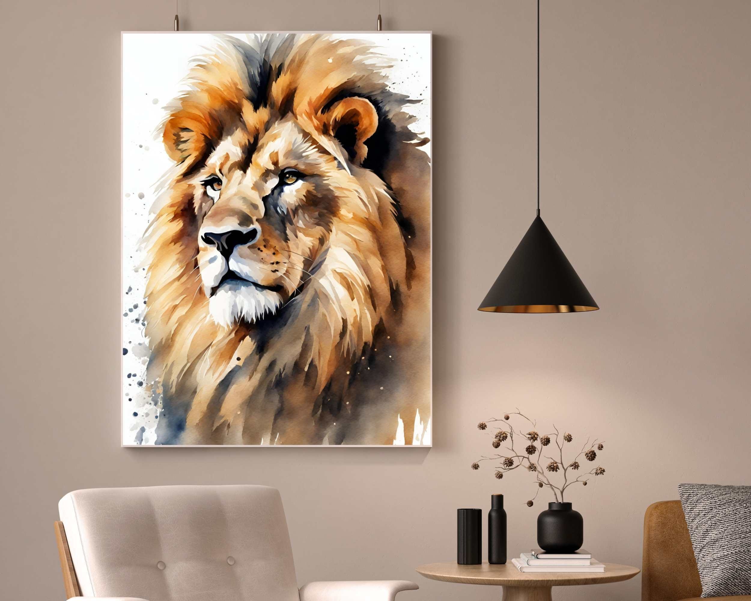 Lion Watercolor PNG Wall Art Set of 3, Lion Painting Triptych Print ...