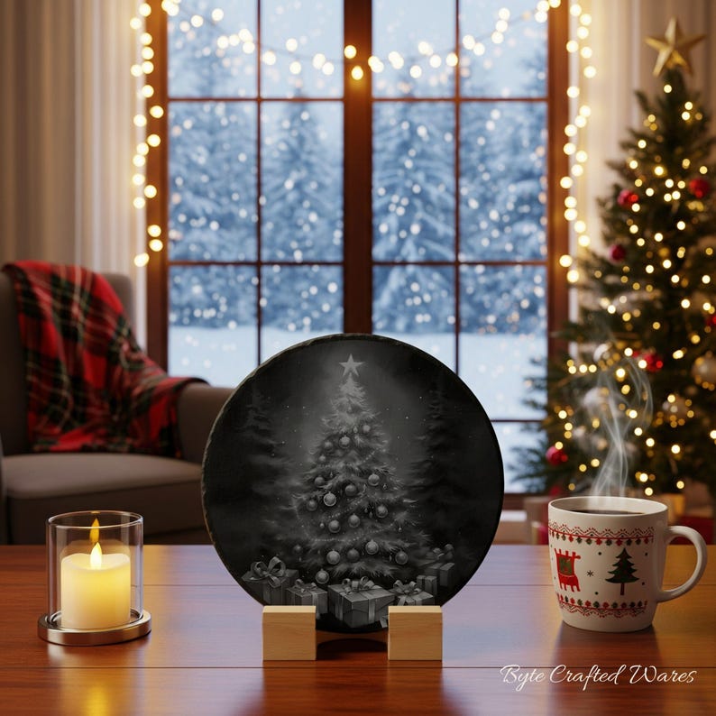 12 Christmas Tree Winter BUNDLE, Laser Burn PNG, Laser Engraving, Xmas, Glowforge File, Lightburn File Slate Coasters 3D Illusion Laser file image 6