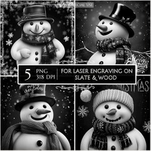 5 Winter 3D Snowman PNG Laser Ready for Engraving, Christmas files laser Burn PNG, Slate Coasters PNG, Xmas Stock 3D Illusion Lightburn File