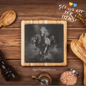 Black Night Horse PNG Laser Ready Engraving, Slate Wood Engraving bundle, Slate Board Coaster, Glowforge LightBurn CNC Projects CNC Router