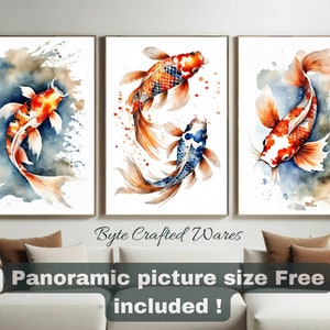 Watercolor Koi Fish Print - Set of 3 Prints - Koi Wall Art - Printable Japanese Print - Koi Fish Painting - Fish Poster - Zen art
