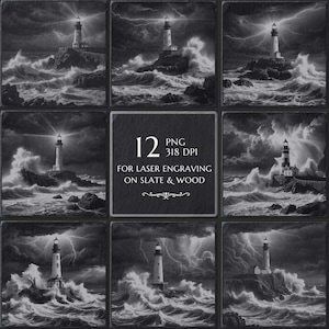 Light House PNG Laser Ready Engraving, Sea Lighthouse Laser Burn Slate Board Coaster, Black Slate Laser File, Glowforge, LightBurn Ocean PNG