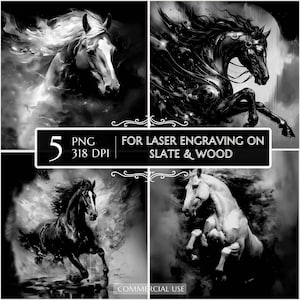 5 Abstract Horses PNG Laser Engraving File, Slate Board Coaster, Glowforge, LightBurn, CNC Router Files, Stallion svg, Memorial plaque, gift