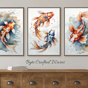 Watercolor Koi Fish Print - Set of 3 Prints - Koi Wall Art - Printable Japanese Print - Koi Fish Painting - Fish Poster - Zen art