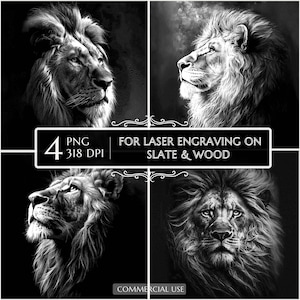 Lion PNG Laser Engraving File, Slate Board & Coaster Design, CNC Router Cut, 3D Illusion LightBurn Glowforge, Wood Acrylic Ready