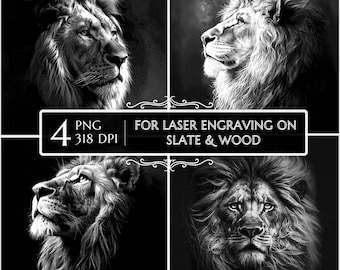 Lion PNG Laser Engraving File, Slate Board & Coaster Design, CNC Router Cut, 3D Illusion LightBurn Glowforge, Wood Acrylic Ready