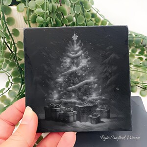 12 Christmas Tree Winter BUNDLE, Laser Burn PNG, Laser Engraving, Xmas, Glowforge File, Lightburn File Slate Coasters 3D Illusion Laser file image 10