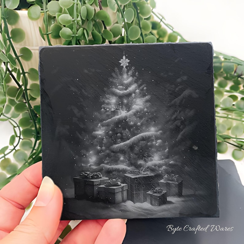 12 Christmas Tree Winter BUNDLE, Laser Burn PNG, Laser Engraving, Xmas, Glowforge File, Lightburn File Slate Coasters 3D Illusion Laser file image 10