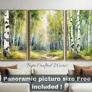 Birkenwald Aquarell Malerei, Birkenbaum Aquarell Art Prints, 3-er Set Drucke, Botanische Wanddekoration, Birkenbaum Poster