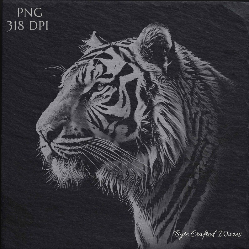 Tiger PNG Laser Ready Engraving file, Slate and Wood engraving bundle, Slate Board Coaster CNC Projects CNC Router Files Glowforge LightBurn