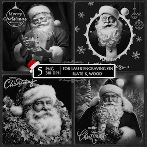 5 Santa Claus PNG Laser Engraving Files, Christmas laser burn, Slate Coasters PNG, Xmas Stock, Merry Christmas cnc laser files