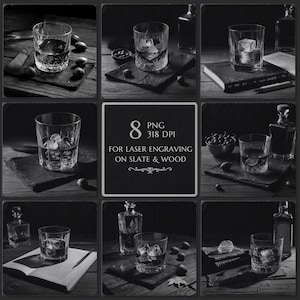 Whiskey glass laser burn png, etching file, slate coaster engraving, Glowforge, xTool, LightBurn file, CNC engraving file, rustic bar decor