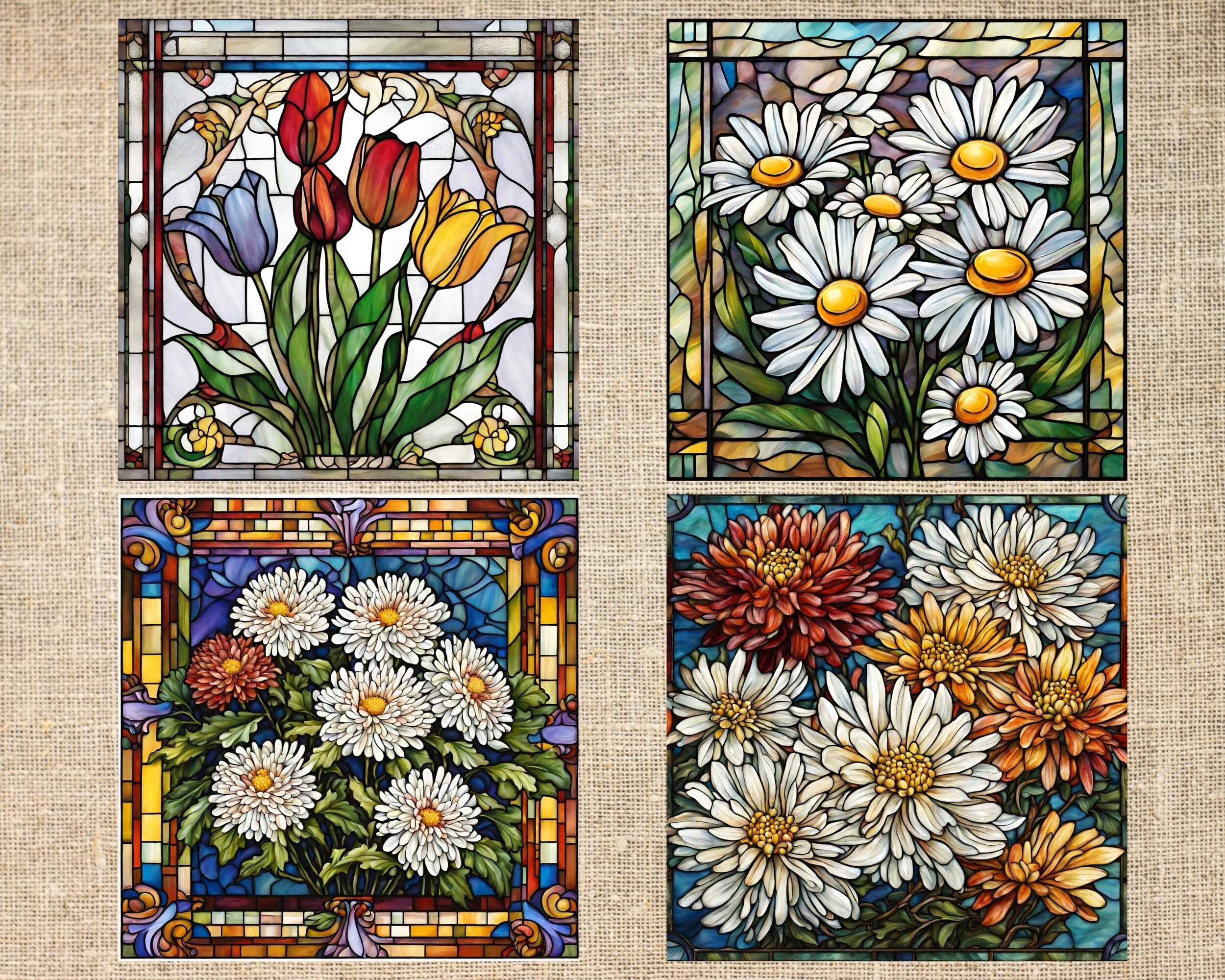 100+ Stained Glass Flowers Bundle Digital Paper - Floral Stained Glass ...