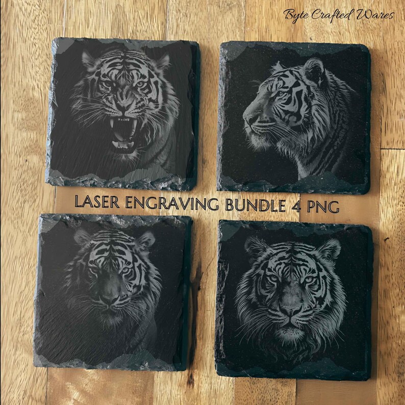 Tiger PNG Laser Ready Engraving file, Slate and Wood engraving bundle, Slate Board Coaster CNC Projects CNC Router Files Glowforge LightBurn