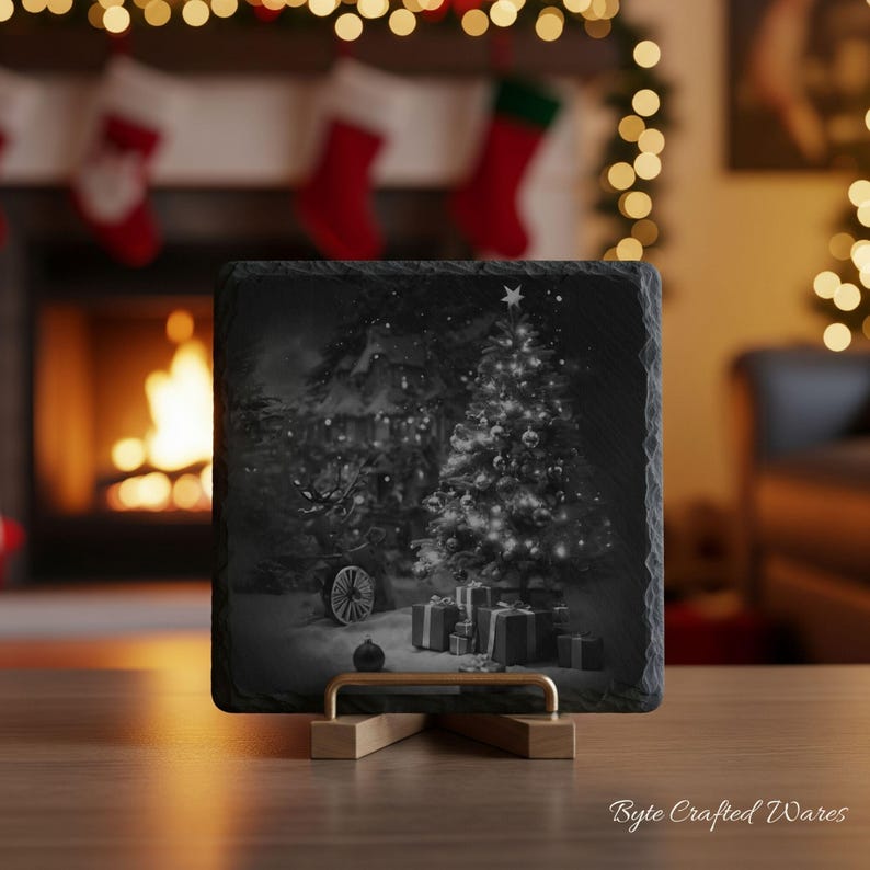 12 Christmas Tree Winter BUNDLE, Laser Burn PNG, Laser Engraving, Xmas, Glowforge File, Lightburn File Slate Coasters 3D Illusion Laser file image 5