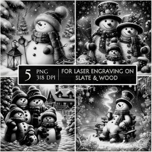 5 Christmas 3D Snowman PNG Laser Ready for Engraving Christmas files laser Burn PNG Slate Coasters PNG Xmas Stock 3D Illusion Lightburn File