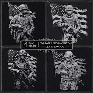 American Soldier Laser Burn PNG, Patriotic, Flag USA, Slate Board Coaster, Veteran, war Military cnc Laser Ready, Laser cut Lightburn File