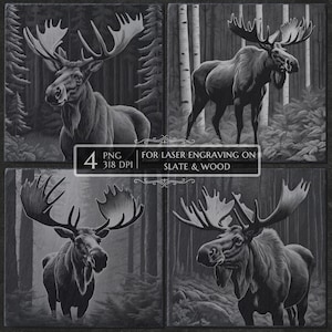 Moose Laser Engraving PNG, CNC Glowforge Lightburn File, Wildlife Animal for Slate Wood, Moose Forest Silhouette SVG