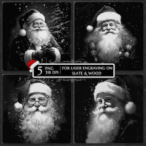5 Santa Laser Ready Files for Engraving, Christmas Bundle Deal, Slate Coasters PNG, Xmas Stock, Christmas Glowforge xTool CNC PNG files