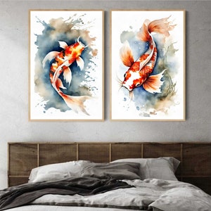 Watercolor Koi Fish Print - Set of 3 Prints - Koi Wall Art - Printable Japanese Print - Koi Fish Painting - Fish Poster - Zen art