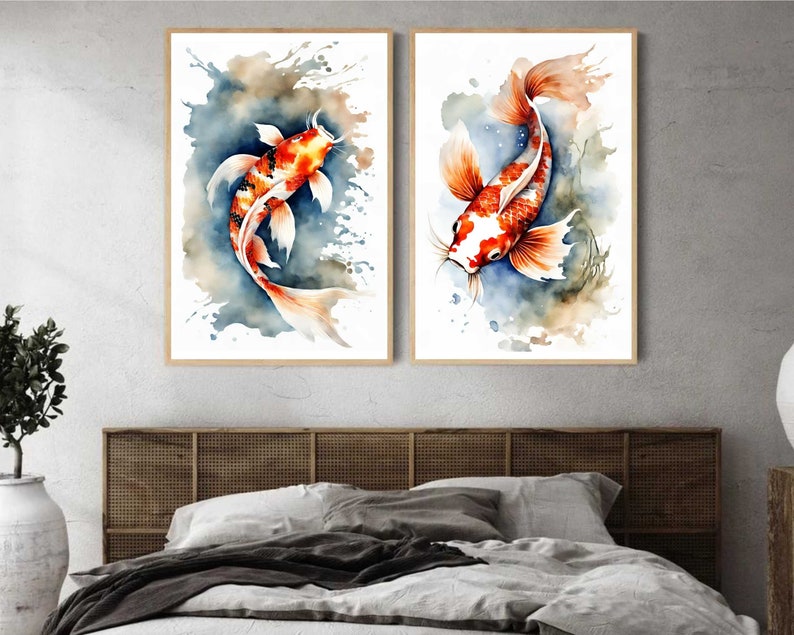Watercolor Koi Fish Print - Set of 3 Prints - Koi Wall Art - Printable Japanese Print - Koi Fish Painting - Fish Poster - Zen art