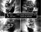 Antique Ship - Pirate Ship PNG Laser Ready Engraving, Viking ship, Laser File, Slate Board Coaster, Glowforge, LightBurn, CNC Projects Co2