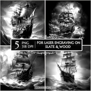 Antique Ship - Pirate Ship PNG Laser Ready Engraving, Viking ship, Laser File, Slate Board Coaster, Glowforge, LightBurn, CNC Projects Co2