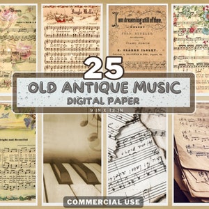 25 achtergronden met oude muziek - bladmuziek - digitaal papier, vintage bladmuziek - download junkjournal - scrapbooking, kaarten maken