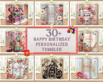 Mais de 30 opções para adicionar seu próprio texto, copo térmico personalizado de feliz aniversário, copo térmico para mãe e pai, adesivo para copo térmico de 590 ml, adesivo para copo térmico com sublimação de aniversário.